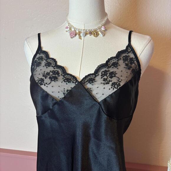 Halston goth fairy coquette lace mini slip dress black sz small vanity whimsy - Picture 2 of 8